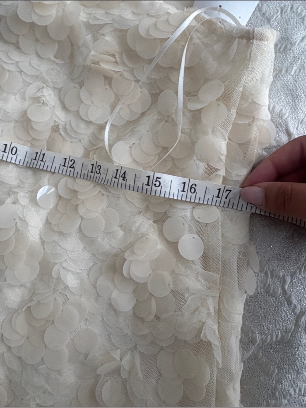 En Saison Ivory Sequin Floral Dress with Tie Straps - Picture 9 of 11